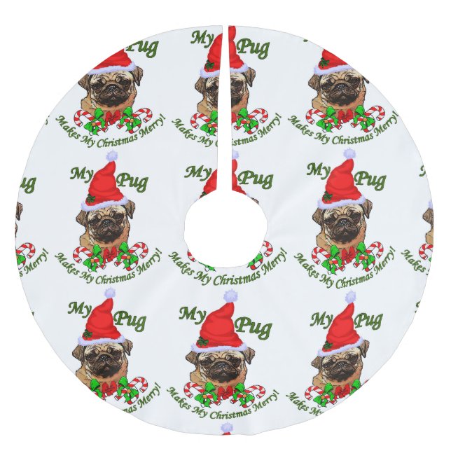 Pug Christmas Merry Brushed Polyester Tree Skirt (Front)