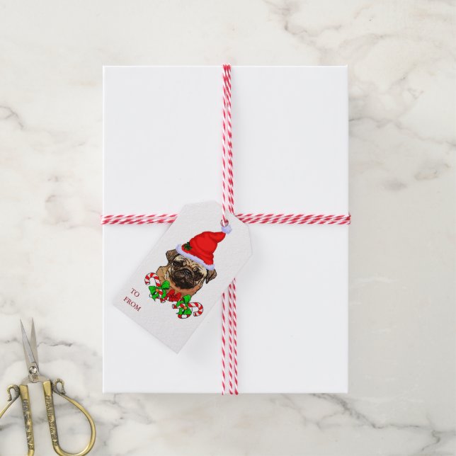 Pug Christmas MERRY Gift Tags (With Twine)