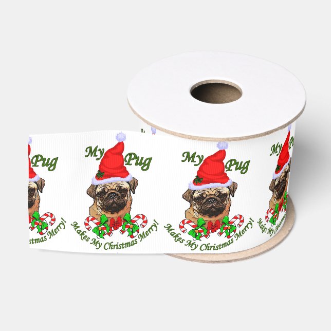 Pug Christmas Merry Grosgrain Ribbon (Spool)