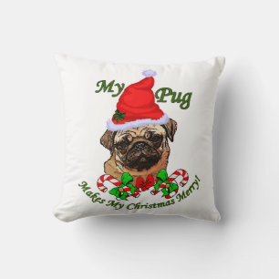 Pug Christmas Merry Throw Pillow