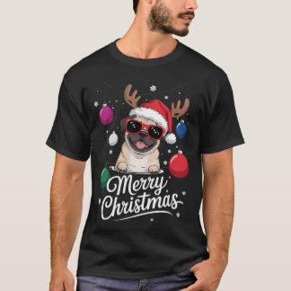 Pug Christmas Tree Dog Santa Xmas Women Men Merry  T-Shirt