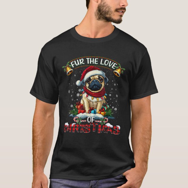 Pug Christmas Tree Lights Decorations Dog Lover Xm T-Shirt (Front)