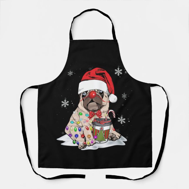 Pug Christmas Tree Lights Santa Dog Boys Pugmas Apron (Front)