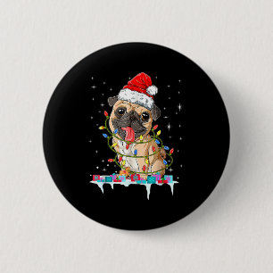 Pug Christmas Tree Lights Santa Dog Xmas  2 Inch Round Button