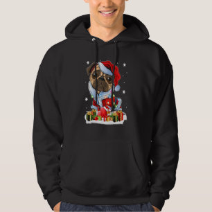 Pug Christmas Tree Lights Santa Dog Xmas  Boys Pug Hoodie