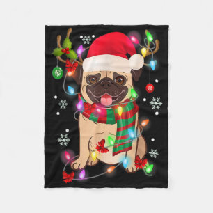 Pug Christmas Tree Lights Santa Dog Xmas Boys Pugm Fleece Blanket