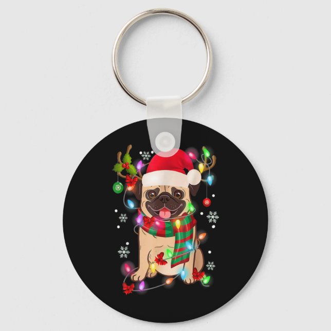 Pug Christmas Tree Lights Santa Dog Xmas Boys Pugm Keychain (Front)