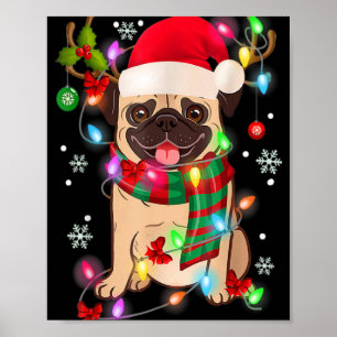 Pug Christmas Tree Lights Santa Dog Xmas Boys Pugm Poster