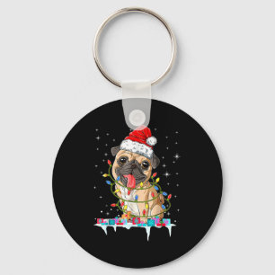 Pug Christmas Tree Lights Santa Dog Xmas  Keychain