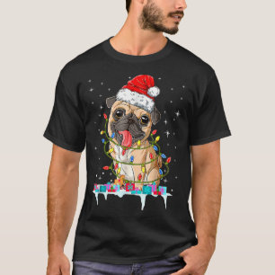 Pug Christmas Tree Lights Santa Dog Xmas T-Shirt