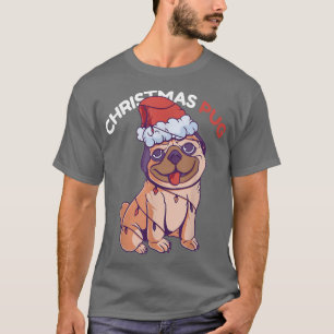 Pug Christmas Tree Lights SANTA Xmas Funny Pugmas T-Shirt