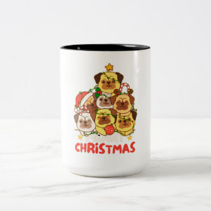 Pug Christmas Tree Merry Christmas Two-Tone Coffee Mug
