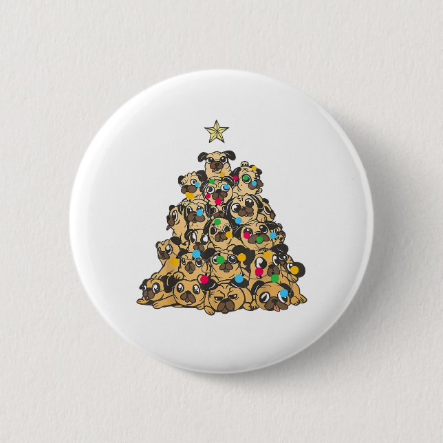 Pug Christmas Tree Merry Dogmas Cute  2 Inch Round Button (Front)