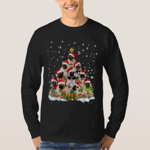 Pug Christmas Tree Santa Hat Pajama Pug Dog Lover T-Shirt