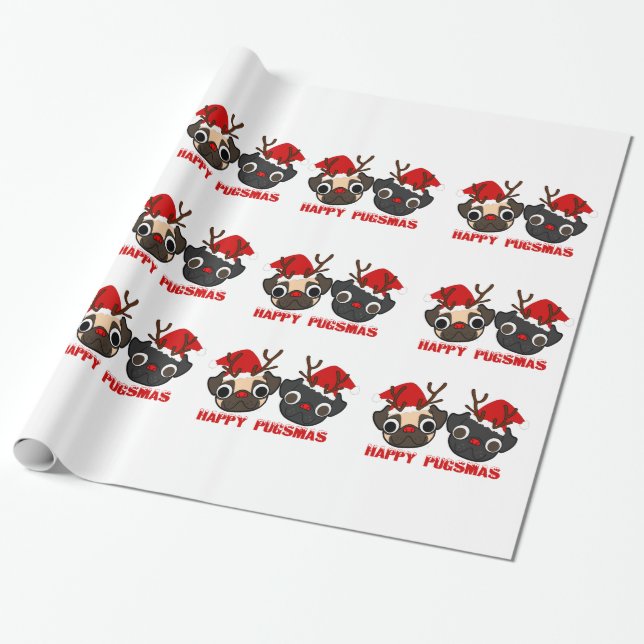 Pug Christmas Wrapping Paper (Unrolled)