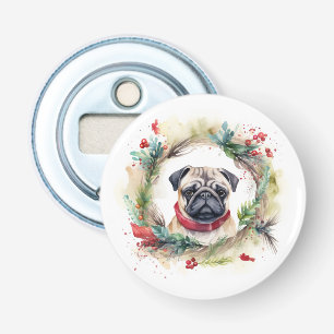 Pug Christmas Wreath Festive Pup Bottle Opener