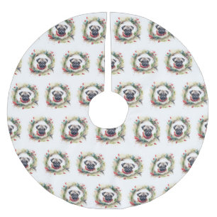 Pug Christmas Wreath Festive Pup  Brushed Polyester Tree Skirt