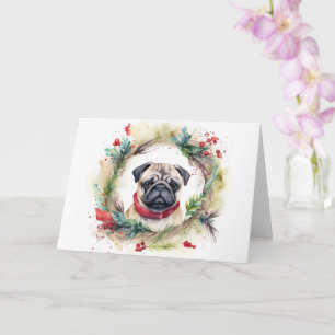 Pug Christmas Wreath Festive Pup  Card