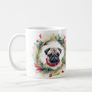 Pug Christmas Wreath Festive Pup Coffee Mug