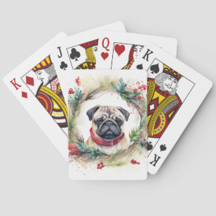 Pug Christmas Wreath Festive Pup  Playing Cards