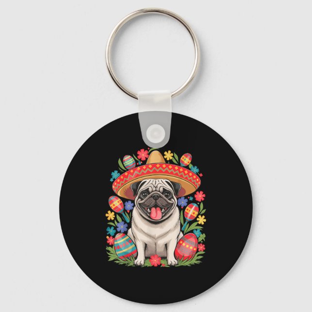 Pug cinco de mayo  keychain (Front)