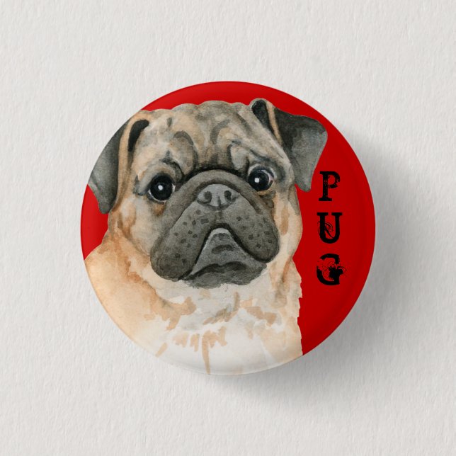 Pug Colour Block 1 Inch Round Button (Front)