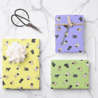 Pug Confetti - yellow, purple, green Wrapping Paper Sheet