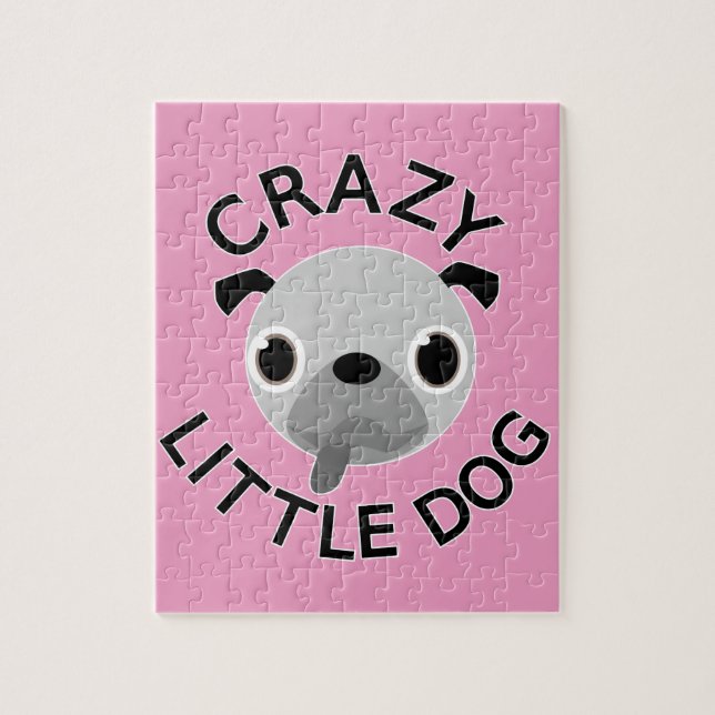 Pug Crazy Little Dog On Pink Jigsaw Puzzle (Vertical)
