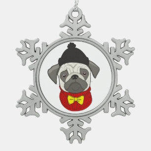 Pug – cute dog in Christmas Snowflake Pewter Christmas Ornament