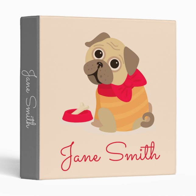 Pug cute dog personalised name binder (Front/Spine)