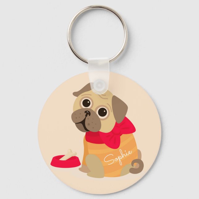 Pug cute dog personalised name keychain (Front)