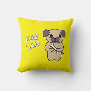 PUG DAD - Bright Yellow Throw Pillow