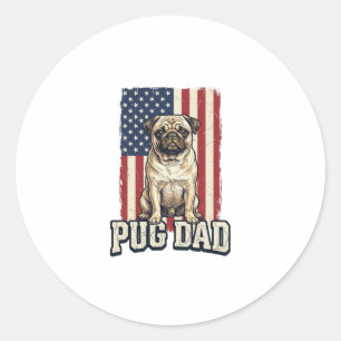 Pug Dad Patriotic Vintage Engraving Dog Shirt Desi Classic Round Sticker