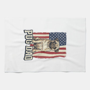 Pug Dad Patriotic Vintage Engraving Dog Shirt Desi Kitchen Towel