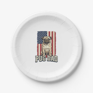 Pug Dad Patriotic Vintage Engraving Dog Shirt Desi Paper Plate