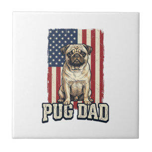 Pug Dad Patriotic Vintage Engraving Dog Shirt Desi Tile