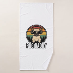 Pug Daddy Vintage Sunset Dog Vector Shirt Design_1 Bath Towel
