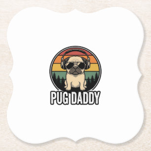 Pug Daddy Vintage Sunset Dog Vector Shirt Design_1 Paper Coaster