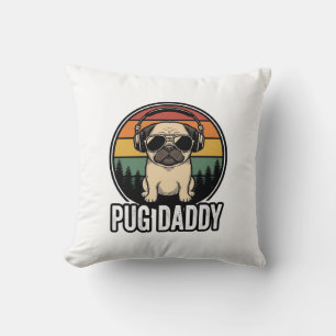 Pug Daddy Vintage Sunset Dog Vector Shirt Design_1 Throw Pillow