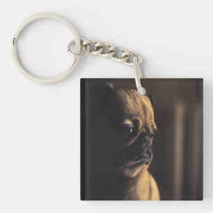 Pug Deep In Thought Keychain
