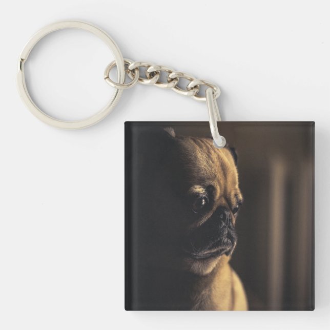 Pug Deep In Thought Keychain (Front)