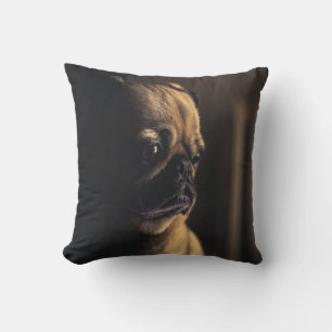 Pug Deep In Thought Throw Pillow