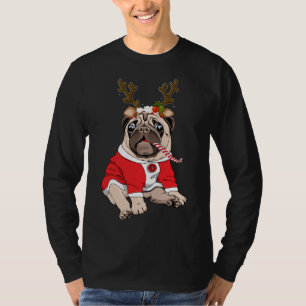 Pug Deer Pug Lovers Reindeer Christmas Funny Xmas T-Shirt