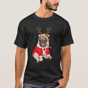 Pug Deer Pug Reindeer Christmas Xmas Idea T-Shirt