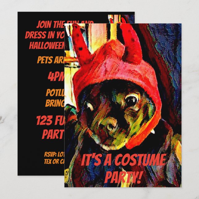 Pug Devil Halloween Costume Party Invitation (Front/Back)