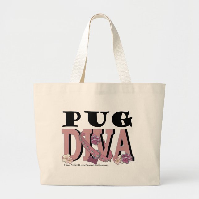 Pug DIVA Large Tote Bag (Front)