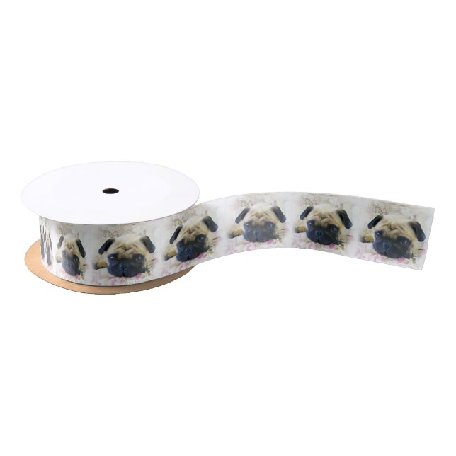 Pug dog 1.5" Satin Ribbon (Spool)