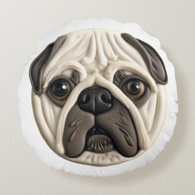 Pug Dog 3D Inspired  Round Pillow (Front)