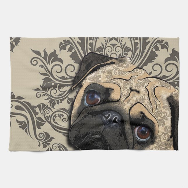 Pug Dog Abstract Pet Pattern Print Kitchen Towel (Horizontal)