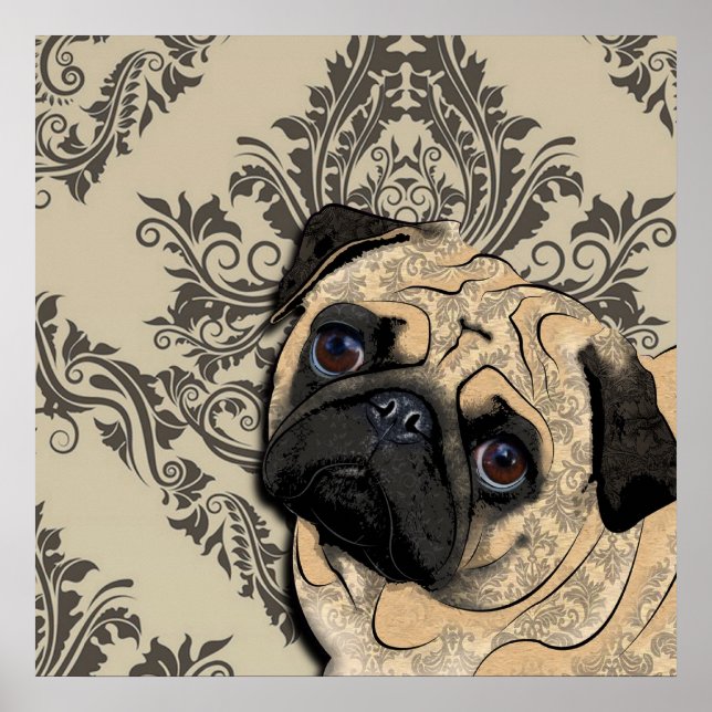 Pug Dog Abstract Pet Pattern Print Poster (Front)